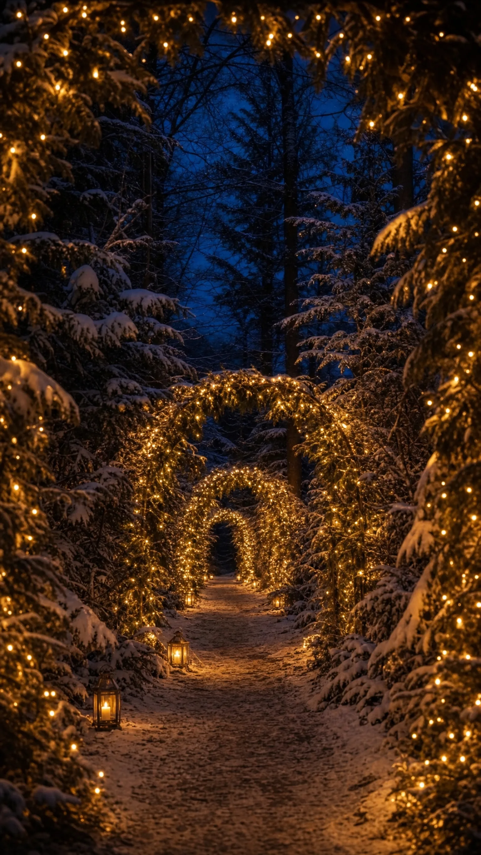 An illuminated pathway through the Secret Forest